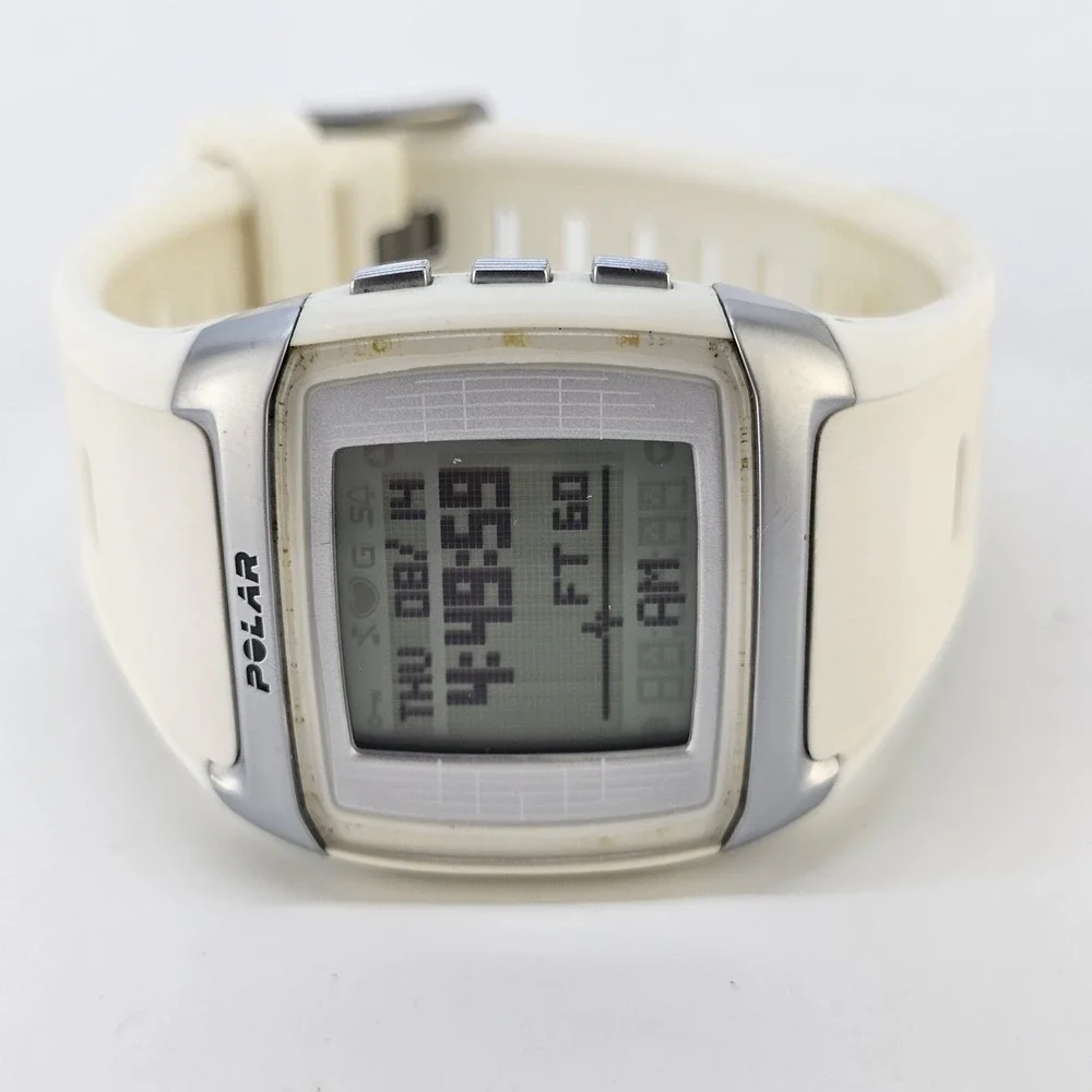 Polar FT60 Men's Digital Watch 40MM White Case White Plastic Bands New Battery